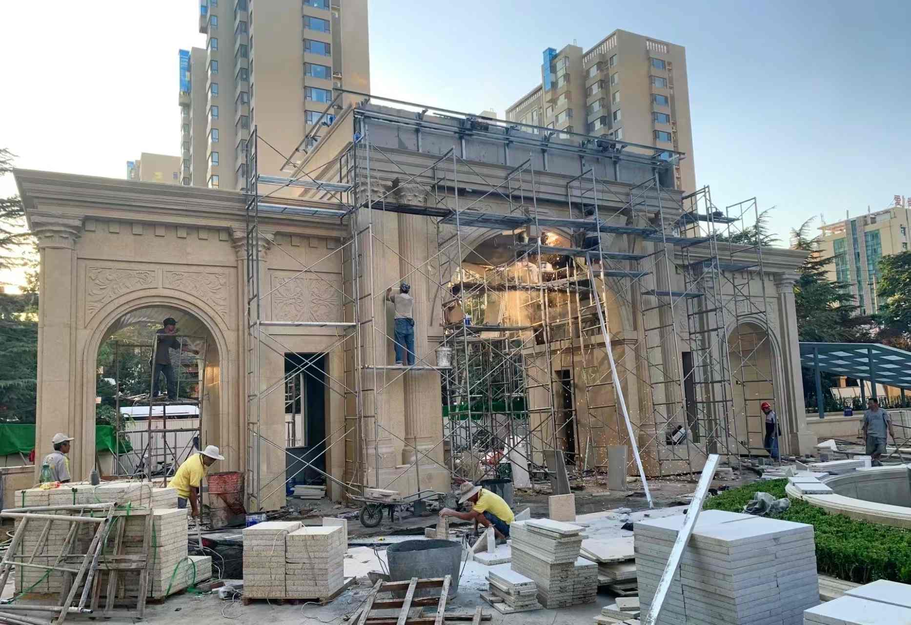 平顶山 黄金麻荔枝面花岗岩小区门楼外墙干挂