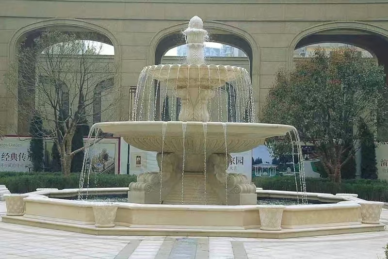 平顶山 黄金麻花岗岩异型加工——户外庭院石雕流水喷泉