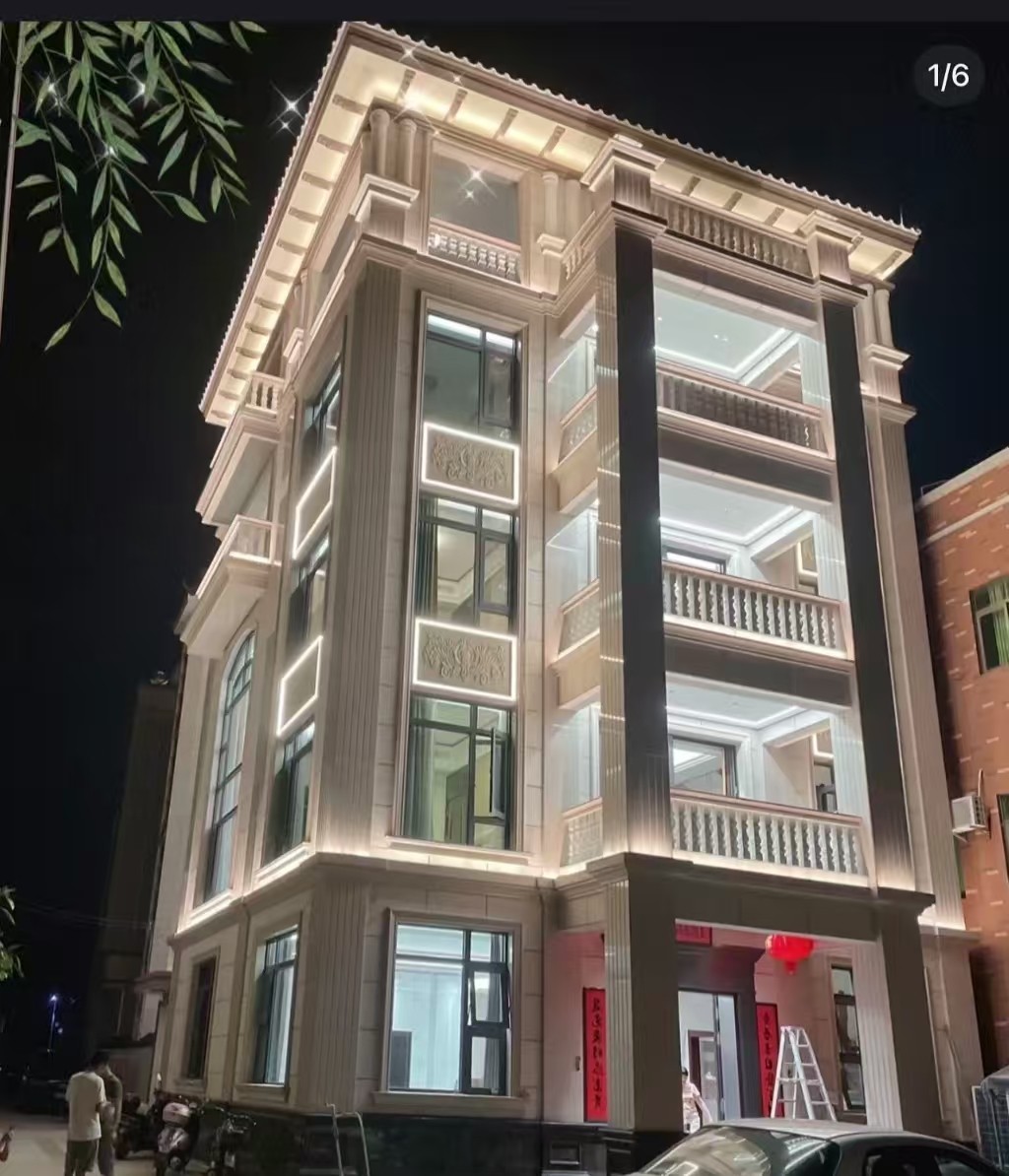 平顶山 芝麻白花岗岩别墅外墙夜间效果